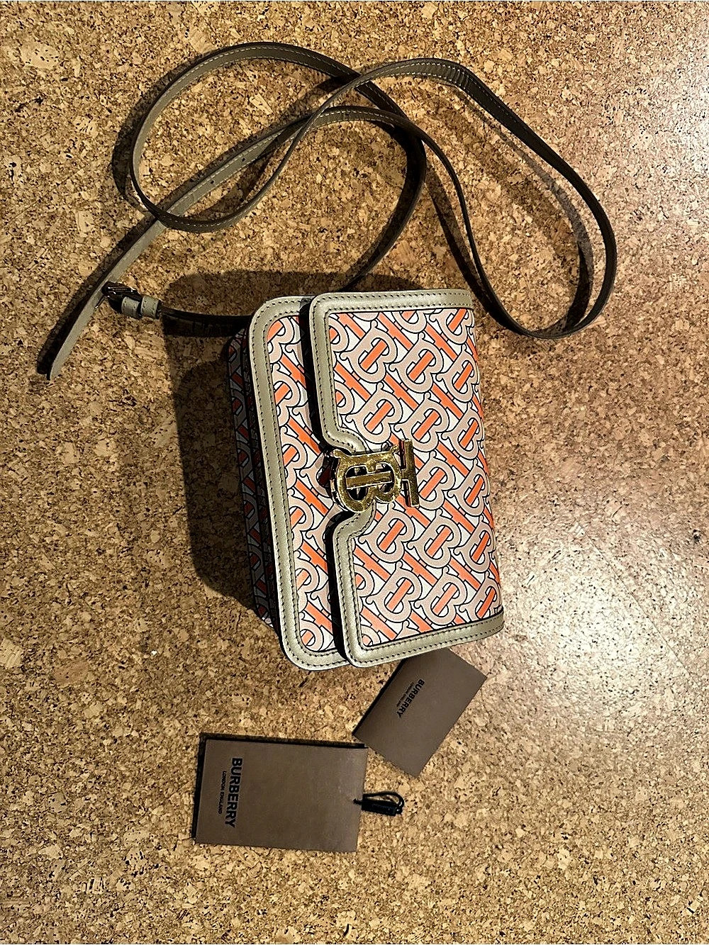 Burberry TB Shoulder Bag Monogram Print Small Gray & Orange